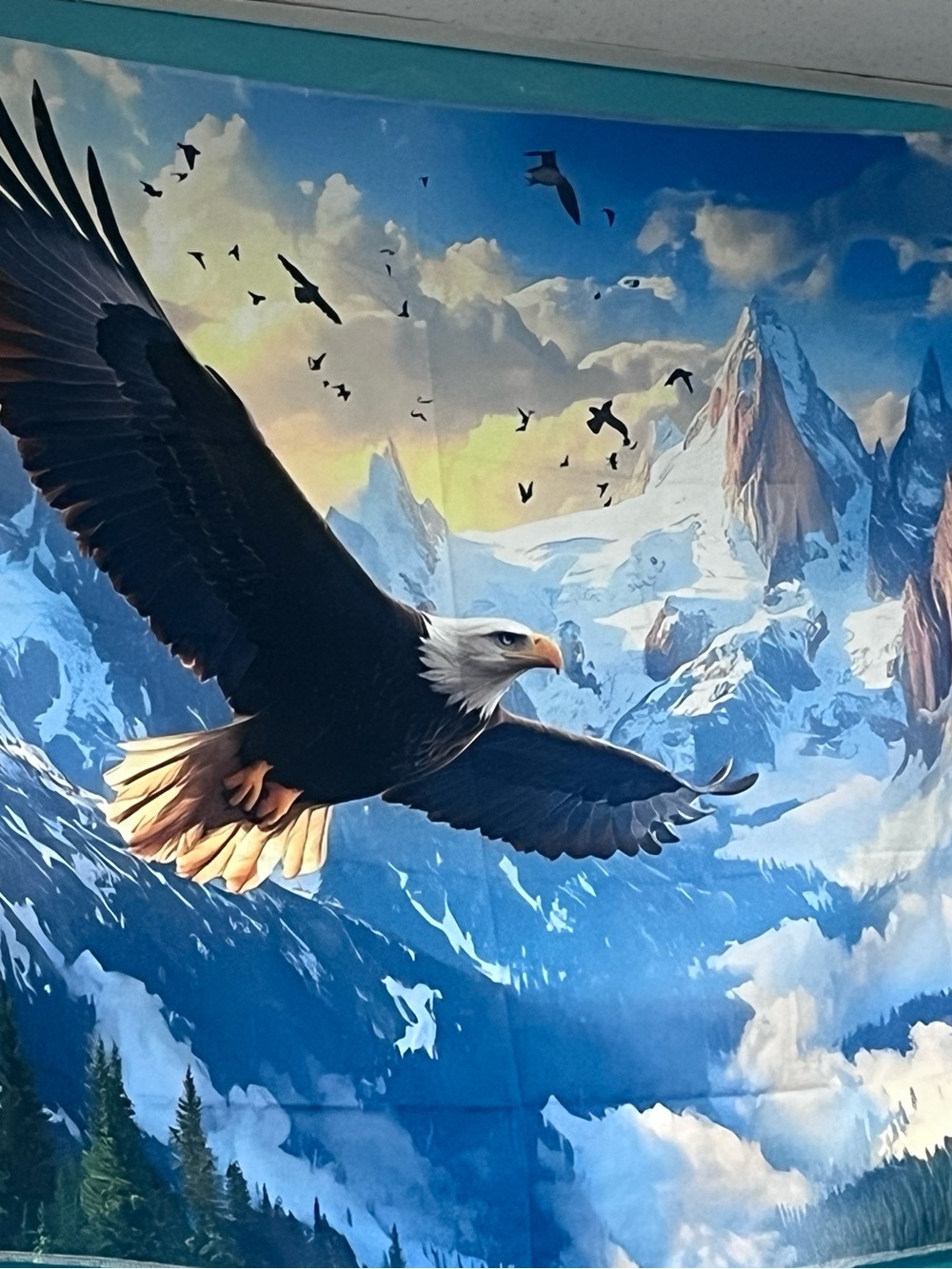 Patriotic Bald Eagle Wall Tapestry - Blue and White Scenic Decor